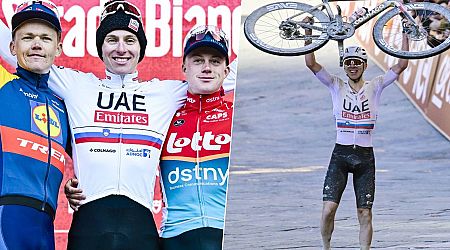 “Geen idee waarom ik van zo ver ging”: Pogacar wint Strade Bianche met solo van 81 kilometer, sterke Van Gils mee op podium